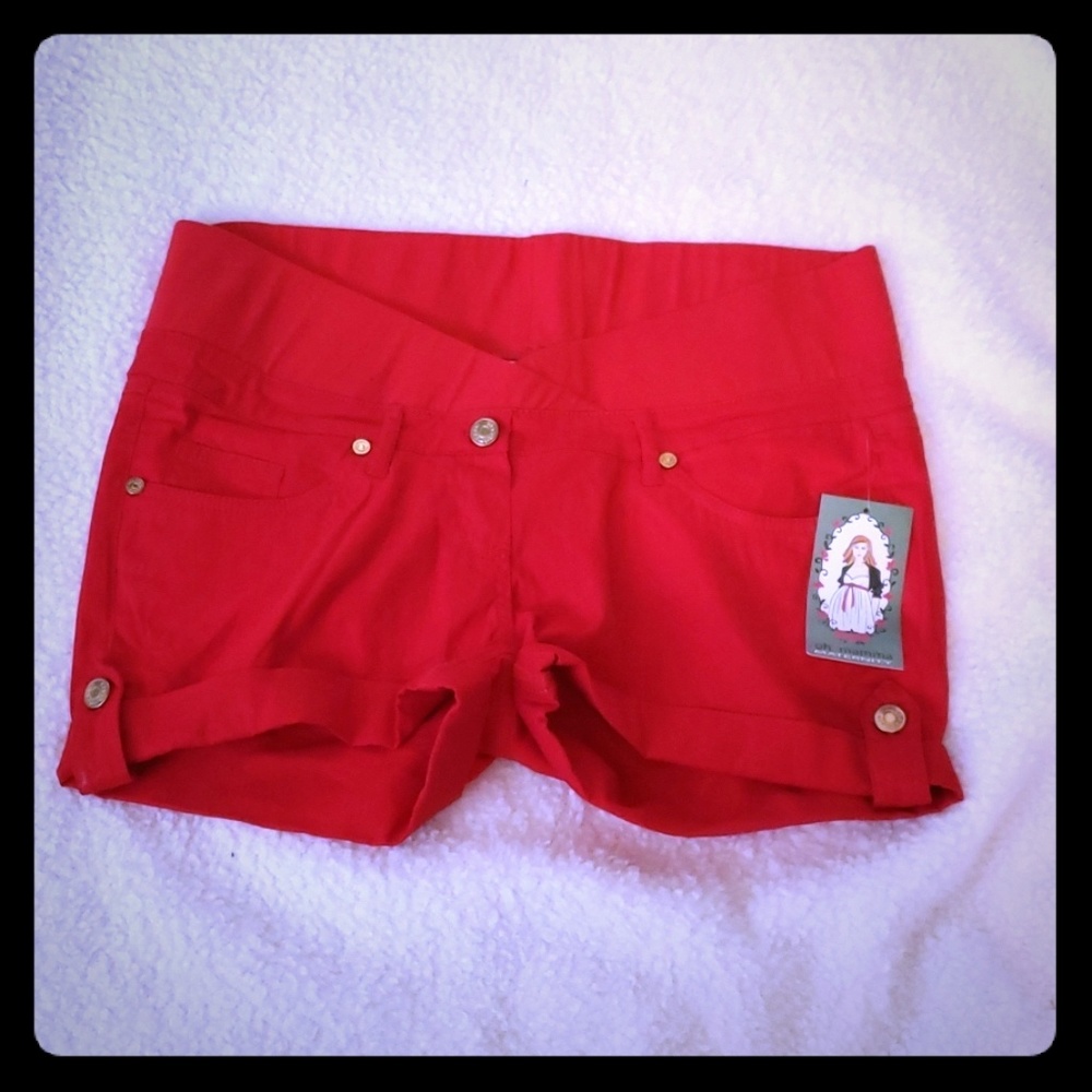 Red maternity shorts
